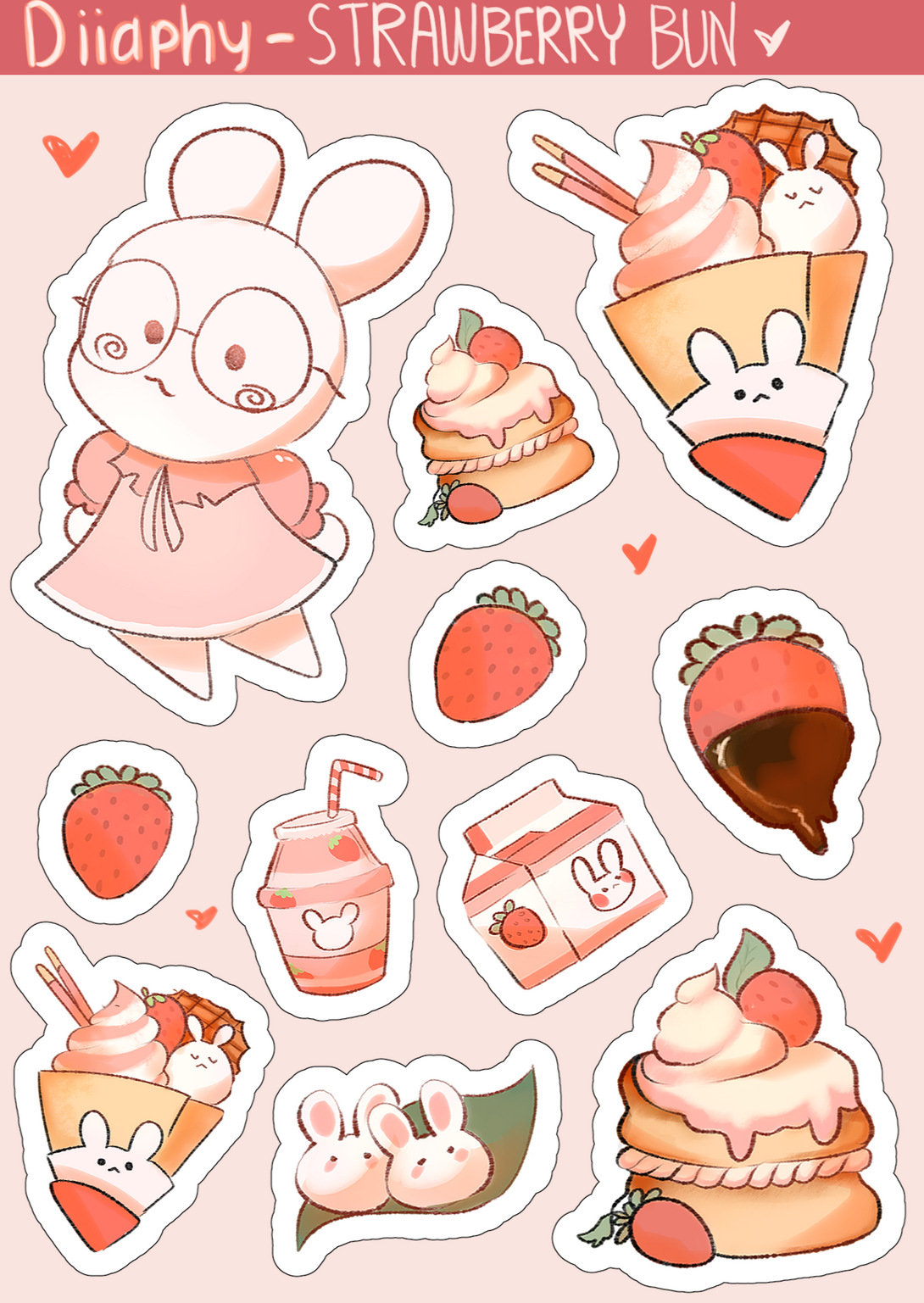 Strawberry bunny sticker sheet
