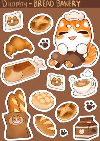Orange Cat bakery sticker sheet